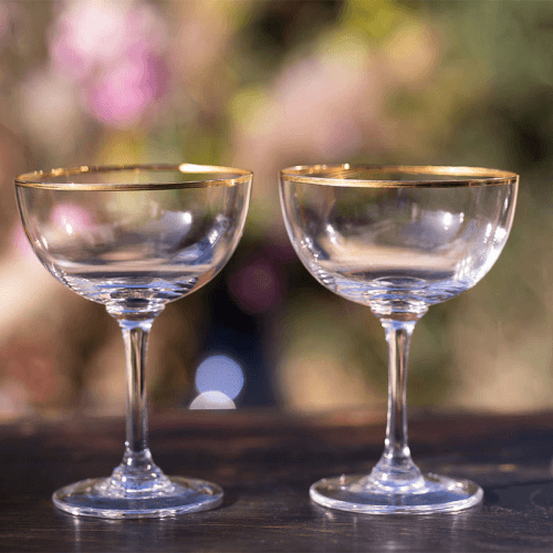 Image showing the Gold Rims Set of 2 Crystal Champagne Saucers, 150ml, Clear/Gold product.
