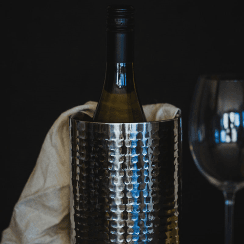 Image showing the Double-walled wine bottle cooler, D12 x H20cm, hammered metal product.