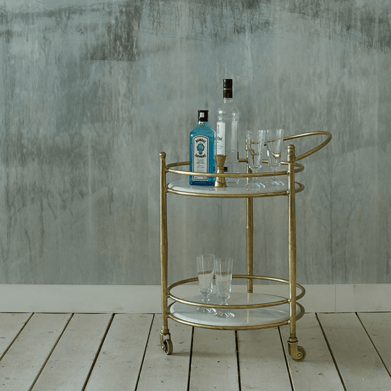 Round drinks trolley, Gold