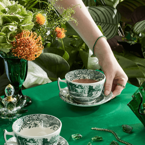 Image showing the Heritage Italian Set of 4 Breakfast Cups & Saucers, Green product.