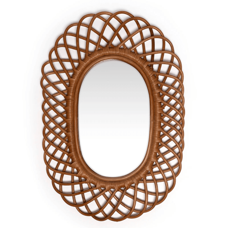 Hardware Oval Mirror, Natural Rattan