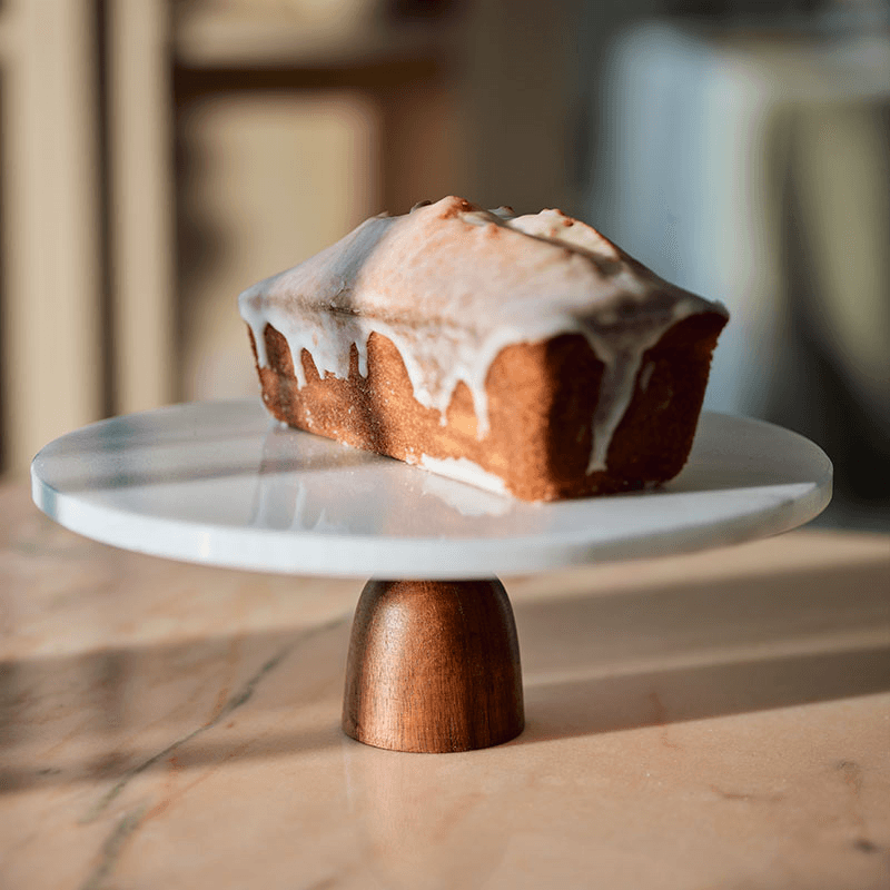 Hestia Cake Stand, Marble & Acacia Wood