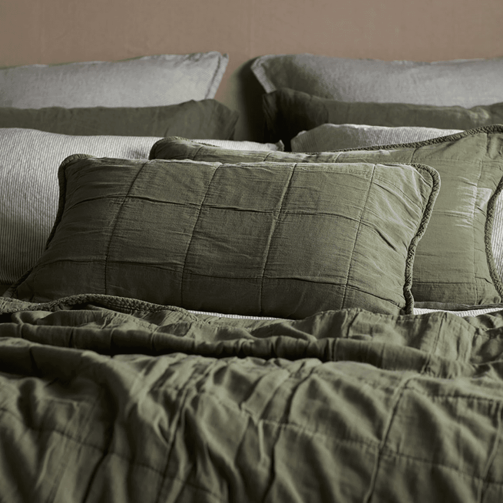 Finn Quilted Cushion Cover, Olive Green
