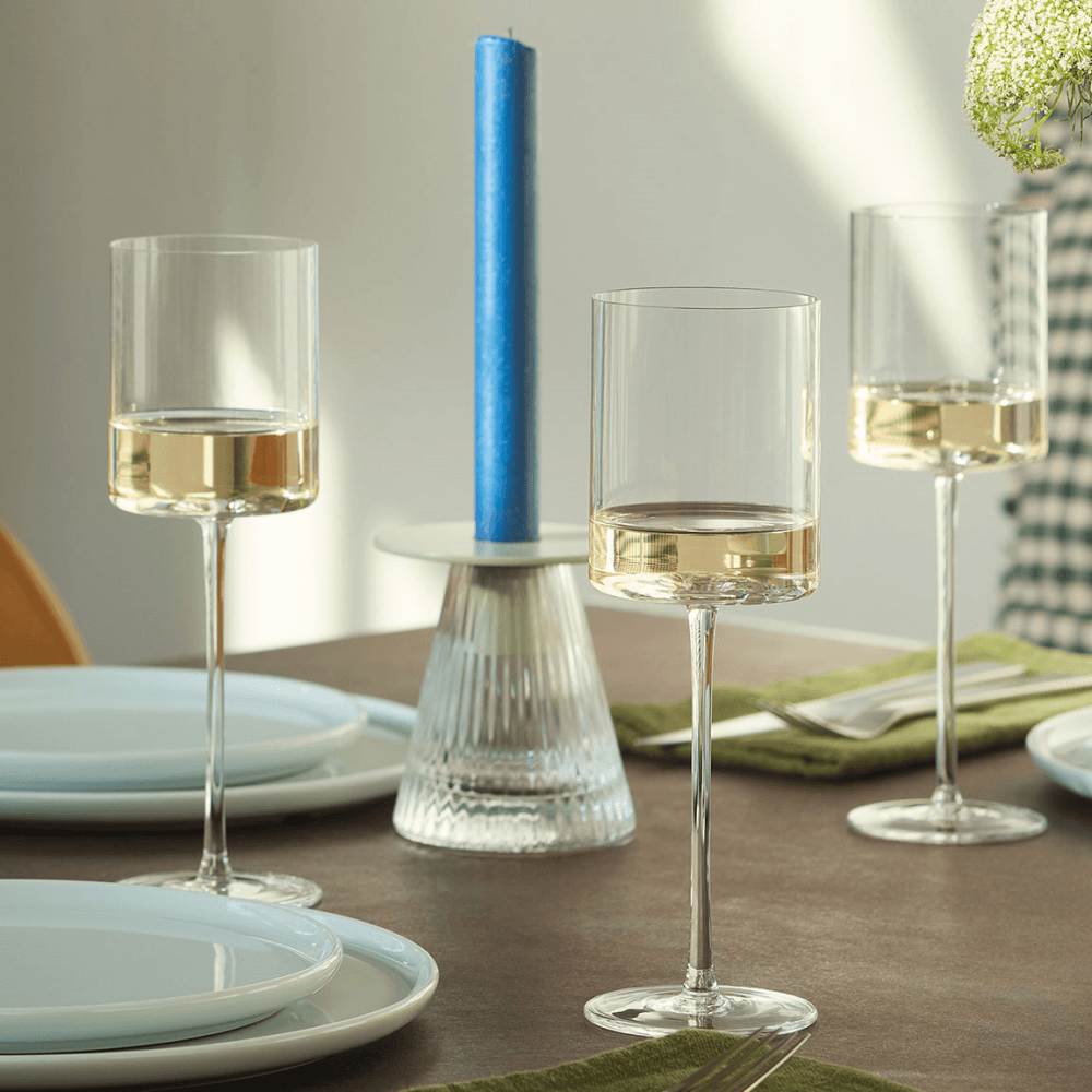 Moderne Set of 2 White Wine Glasse, Clear
