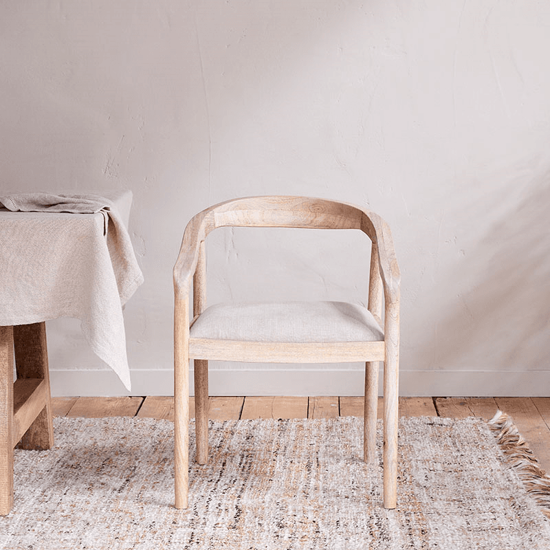Anbu Mango Wood Upholstered Dining Chair, Natural