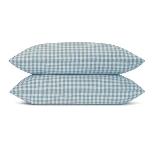 Image showing the Gingham Pair of Linen Pillowcases, Warm Blue product.
