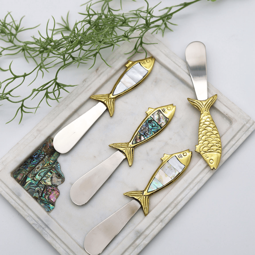 Mixed Fish Set of 4 Butter Knives, Gold