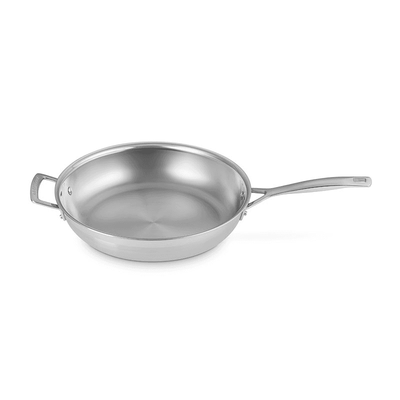 Classic 3-ply Uncoated Frying Pan with Helper Handle, Stainless Steel