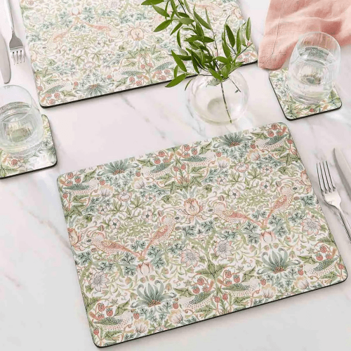 Image showing the Strawberry Thief Set of 4 Placemats, Green product.