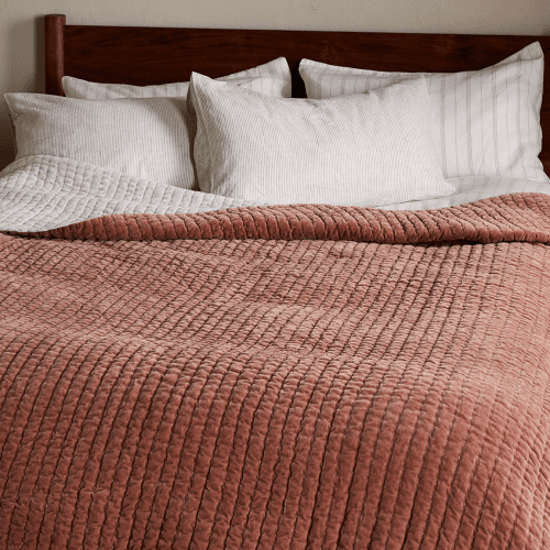 Image showing the Nidra Velvet & Linen Bed Quilt, Rust product.