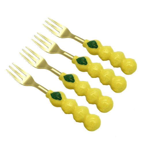 Image showing the Lemon Set of 4 Cake Forks, Yellow product.