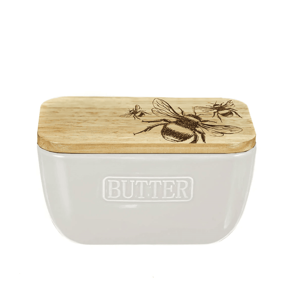 Bee Butter Dish, White