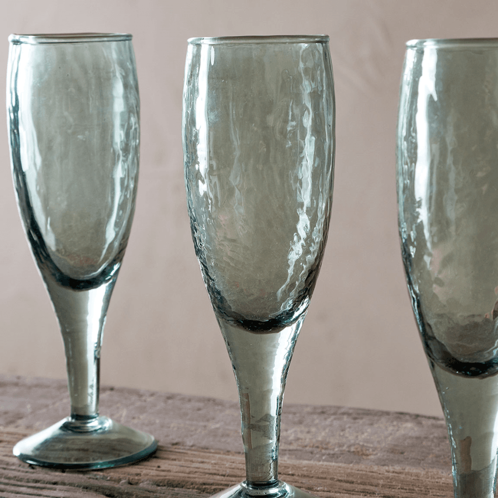 Yala Set of 4 Hammered Champagne Flutes, Sage Green