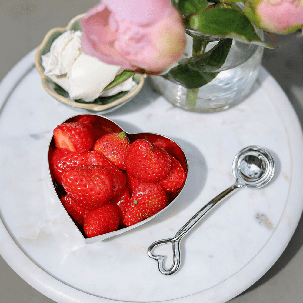 Hammered Heart Bowl & Amore Spoon, Silver