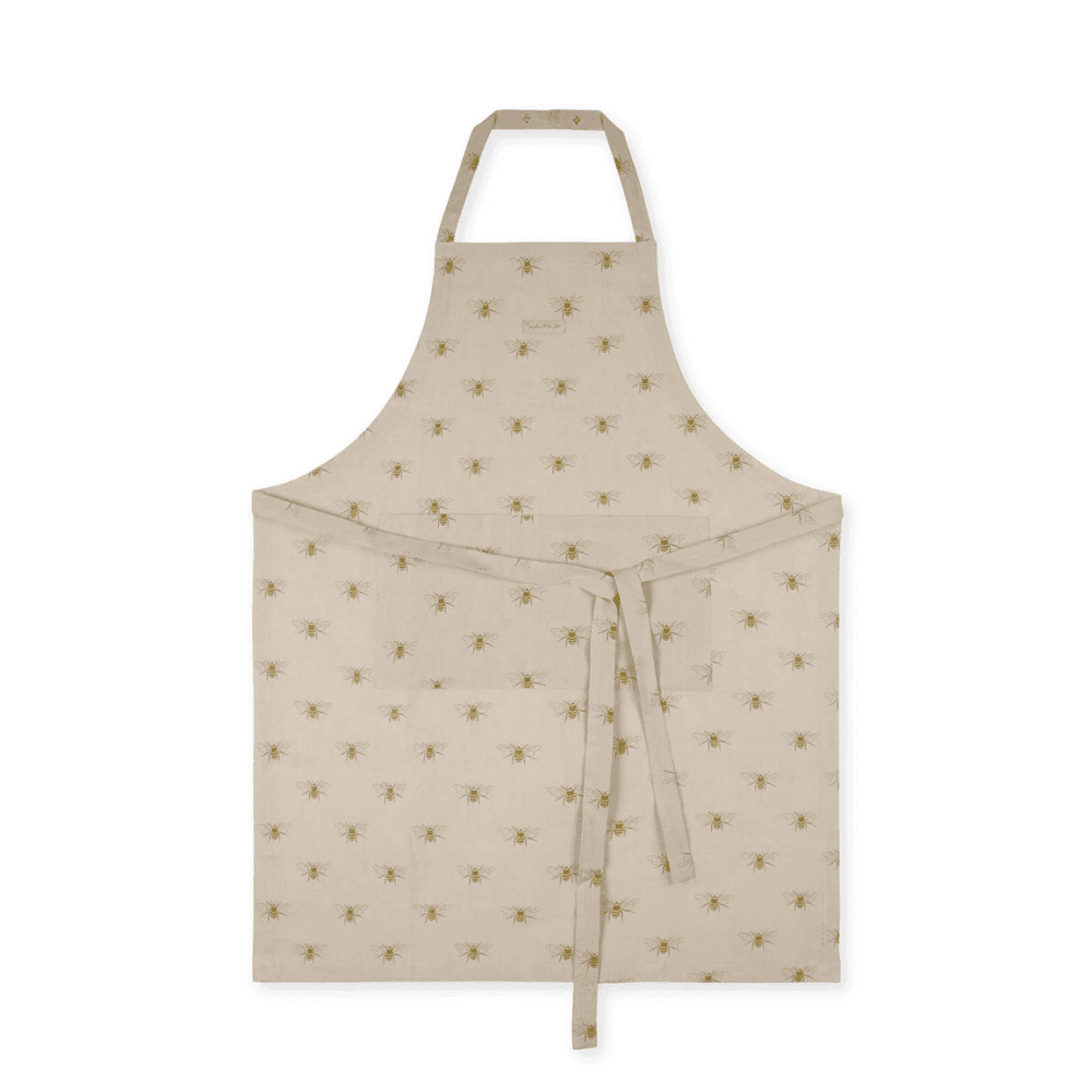 Bees Linen Apron, Natural, Yellow