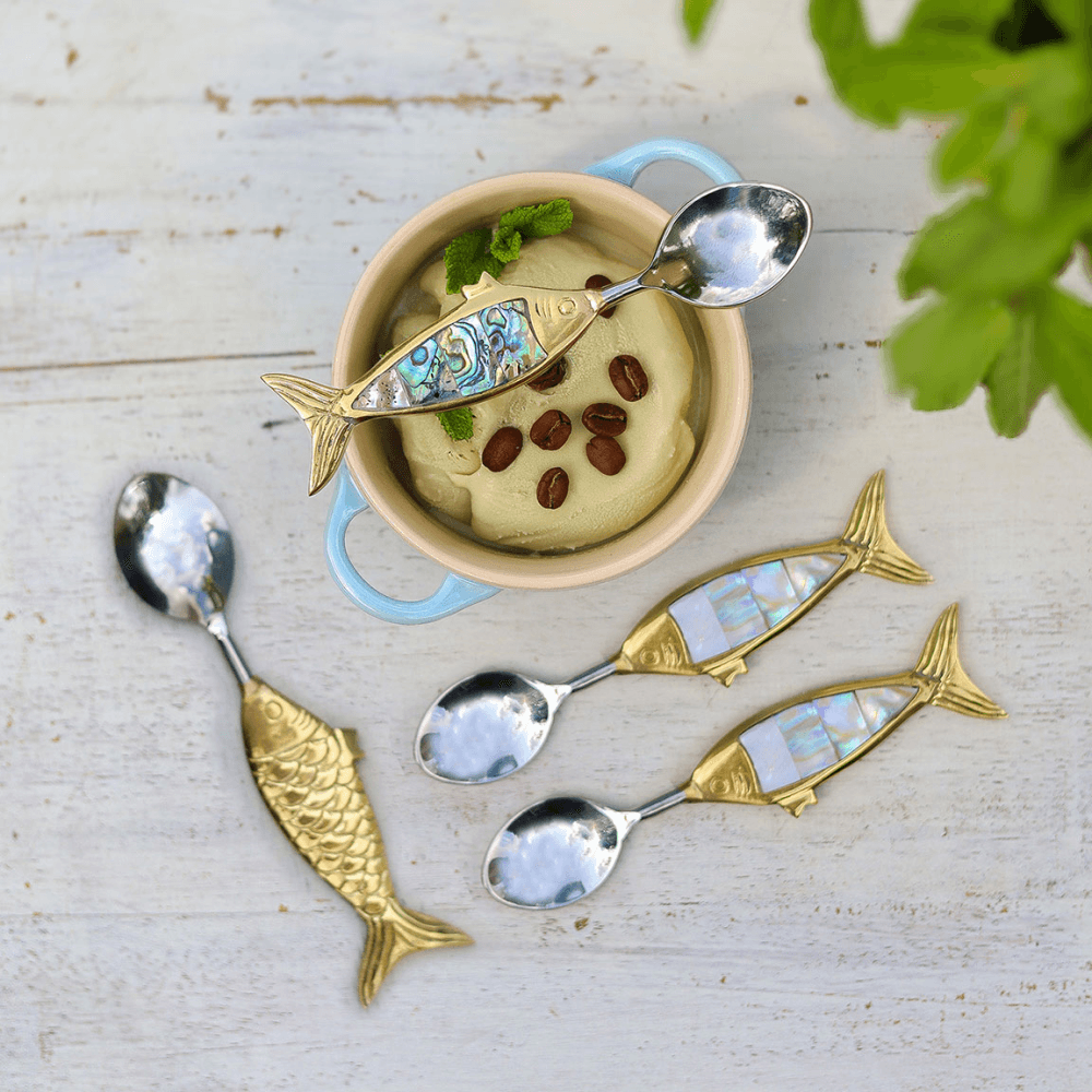 Mixed Fish Set of 4 Coffee Spoons, Gold