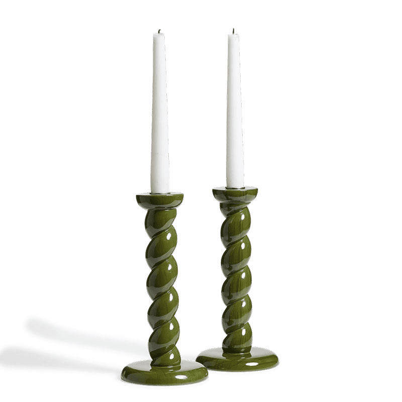 Barley Pair of Twist Candle Holders, Spruce