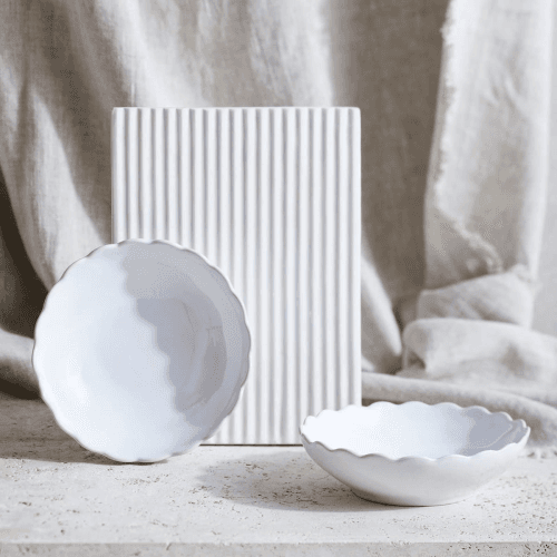 Image showing the Portobello Set of 2 Scalloped Bowls, White product.