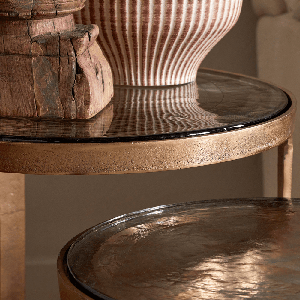 Khidki Nesting Side Tables, Antique Brass