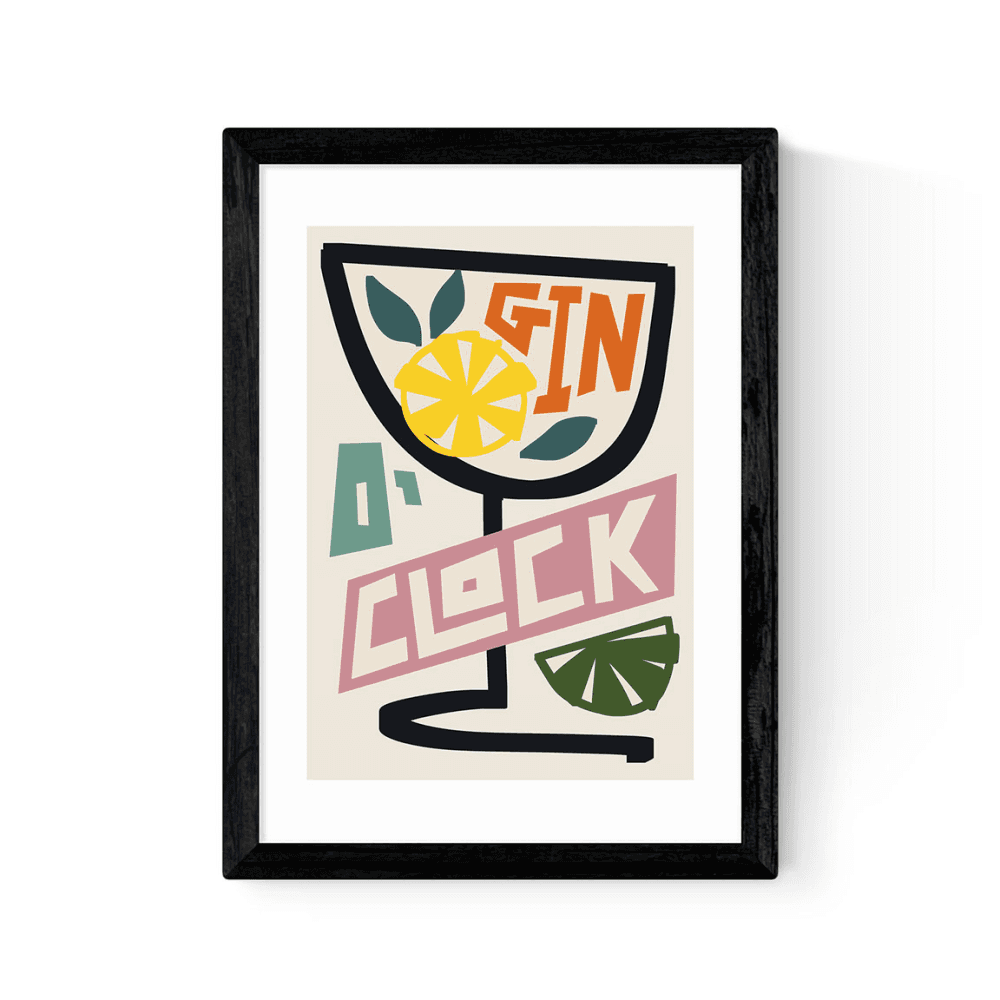 Natalie Cass Gin O' Clock Print, Black