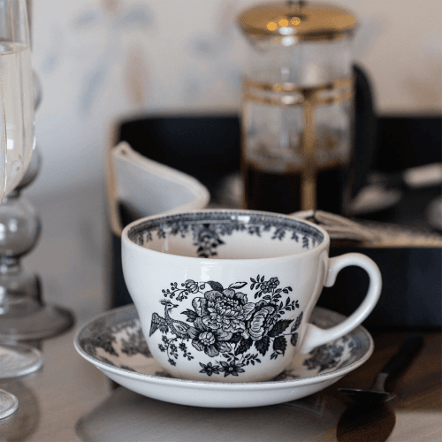 Image showing the Asiatic Pheasants Breakfast Saucer, Black & White product.