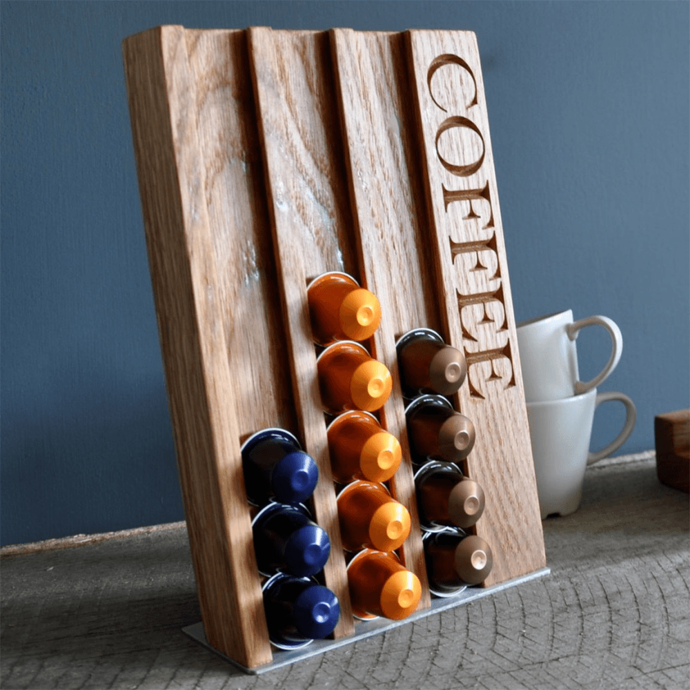 Engraved Coffee' Pod Rack, Oak