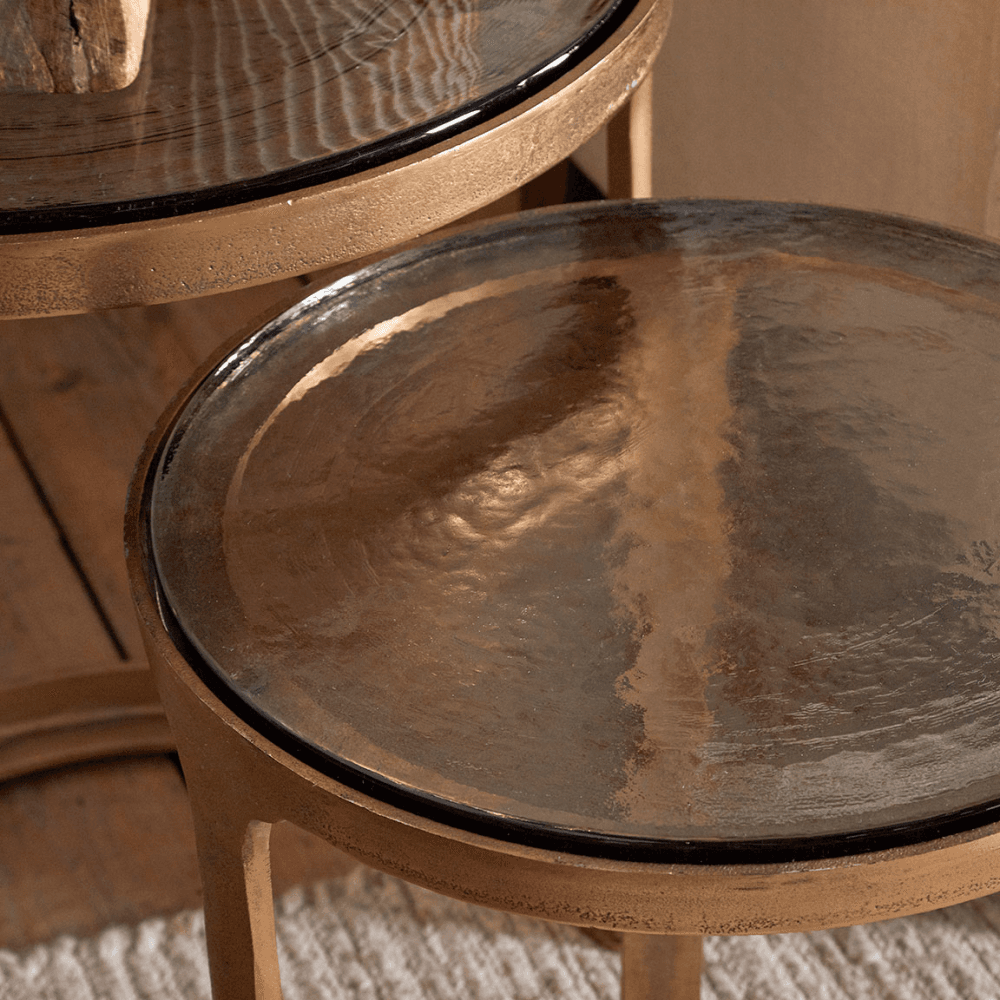 Khidki Nesting Side Tables, Antique Brass