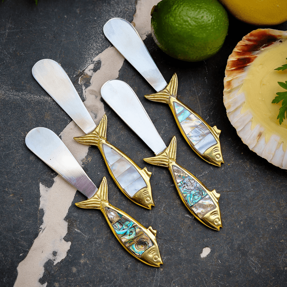 Mixed Fish Set of 4 Butter Knives, Gold