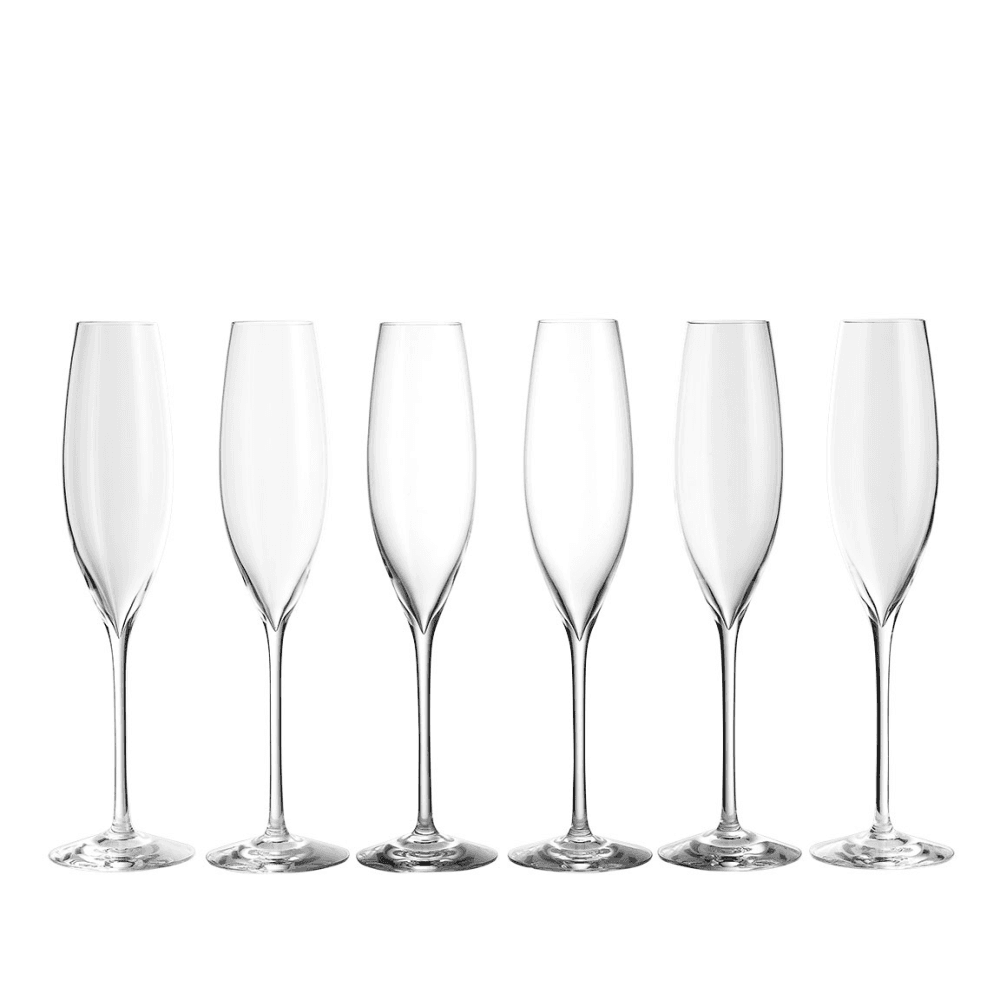 Elegance Classic Set of 6 Champagne Flutes, Clear