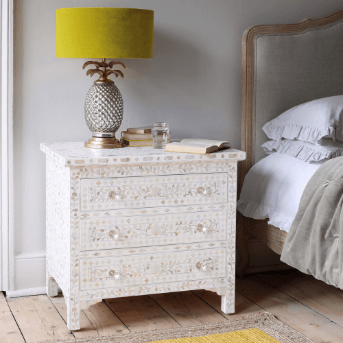 Image showing the Classic Mother of Pearl Bedside Table, White product.
