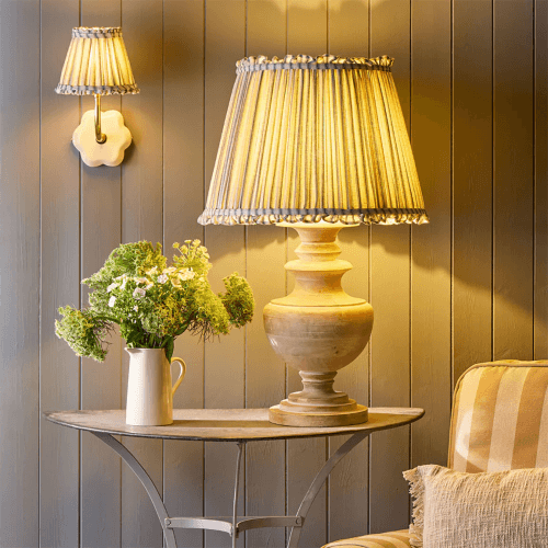 Image showing the Empire Bloomer Shade, Blue Ticking Linen product.