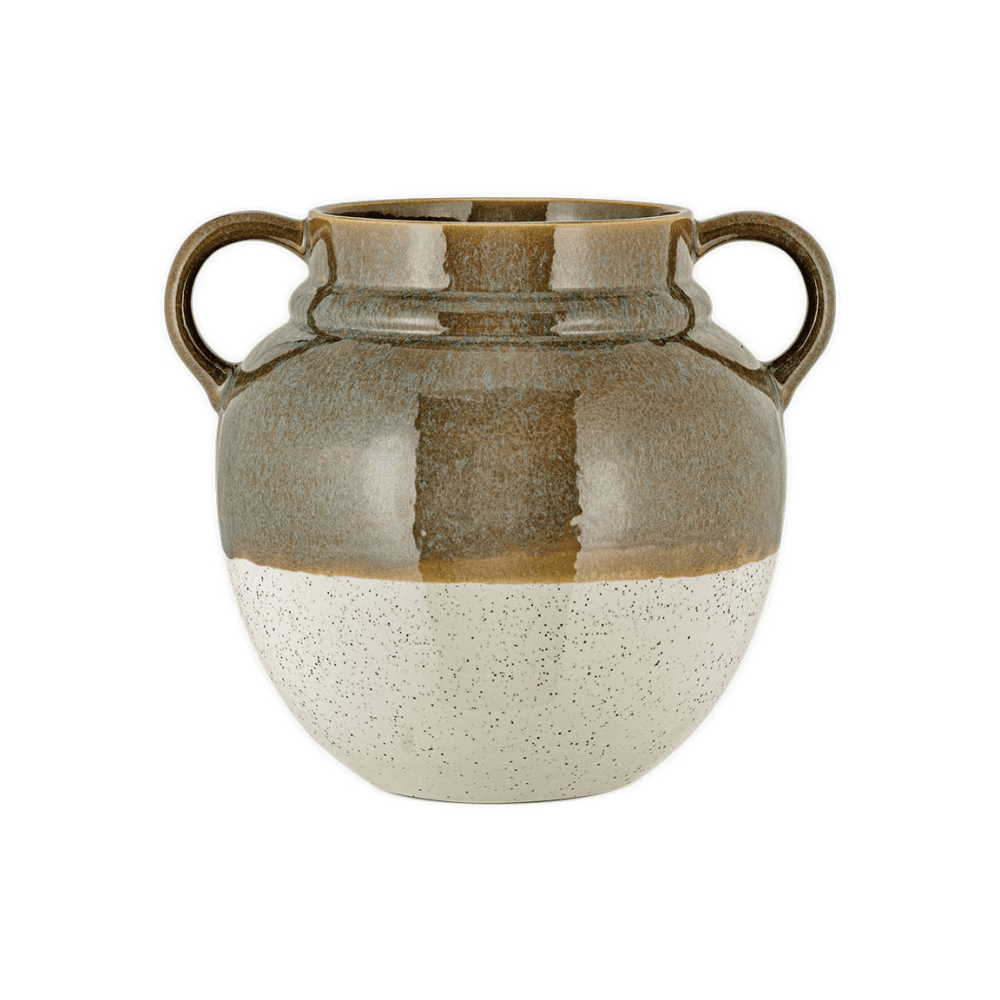 Inha Reactive Glaze Vase, Dark Olive & Natural