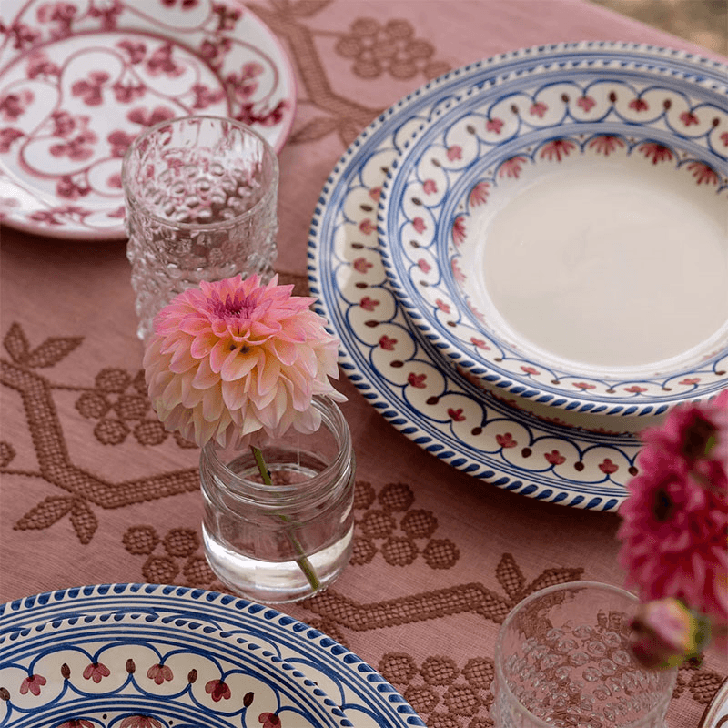 Honor Set of 4 Dinner Plates, White & Blue