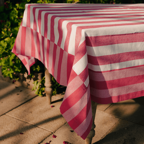 Image showing the Stripe Tablecloth, 160 x 200 cm, Punch Pink product.