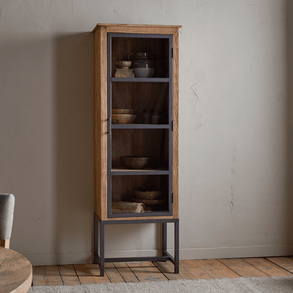 Nivri Mango Wood & Iron Tall Cabinet, Black