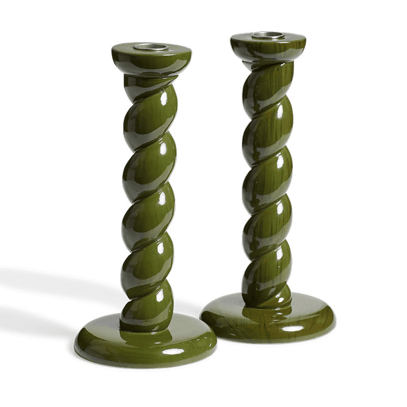 Barley Pair of Twist Candle Holders, Spruce
