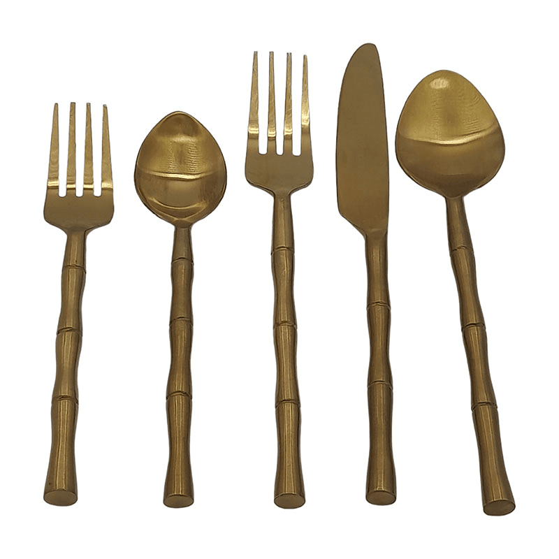 Bamboo 5 Piece Cutlery Set, Gold