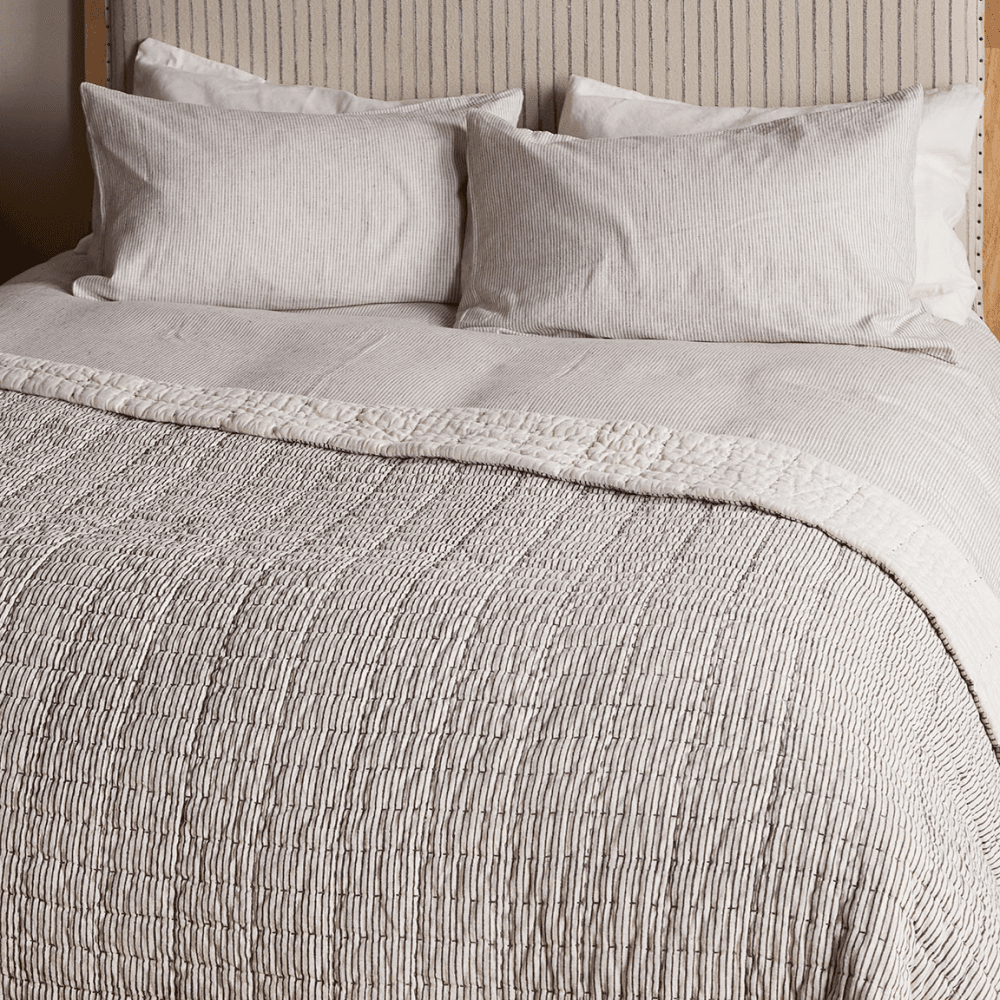 Dipti Cotton & Linen Block Print Bed Quilt, Charcoal
