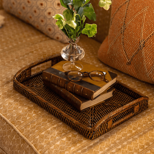 Image showing the Rattan Serving Tray, Medium, Brown product.