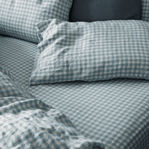 Image showing the Gingham Fitted Sheet, Warm Blue product.