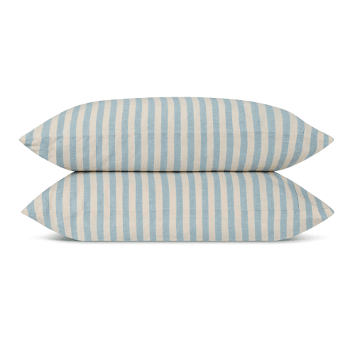 Image showing the Pembroke Stripe Pair of Linen Pillowcases, Coastal Blue product.