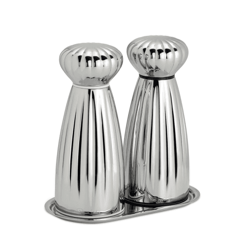 Image showing the Palm Bright Salt & Pepper Mill & Tray Set, Stainless Steel product.