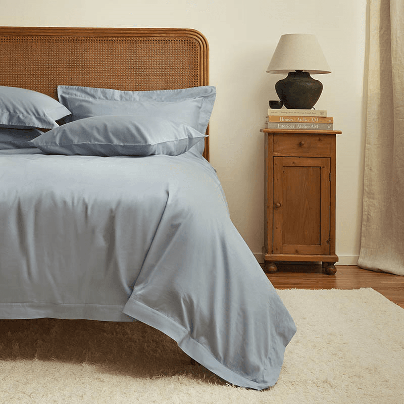 The Edged 300 Thread Count Border Sateen Duvet Cover, Nordic Sky
