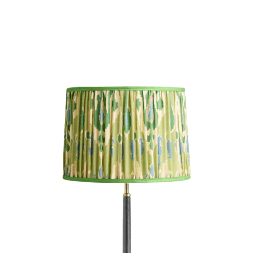 Image showing the Tapered Drum Gathered Shade, Green & Blue Linen product.