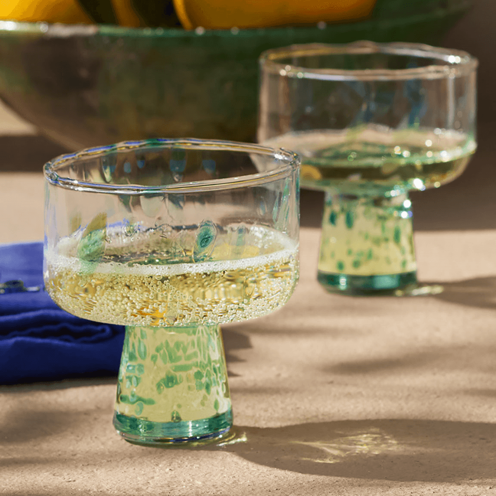 Sea Glass Set of 2 Cocktail Glasses, Ocean Green