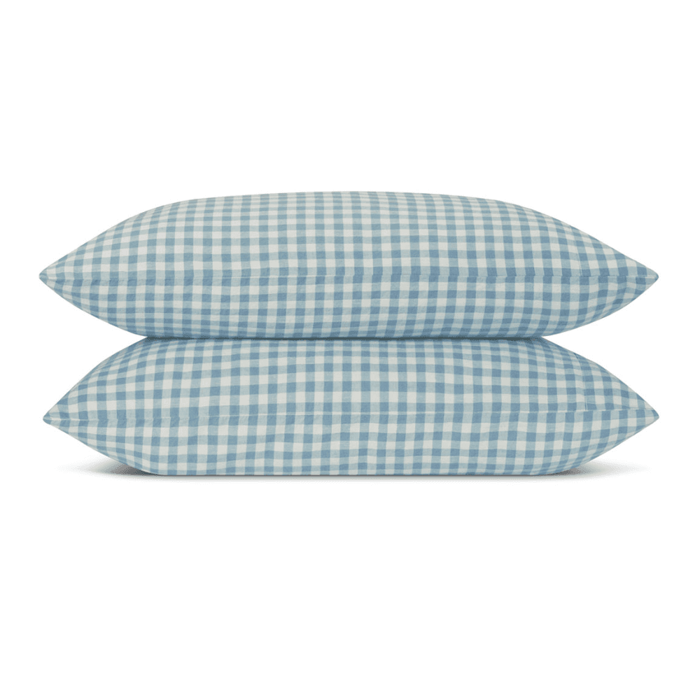 Gingham Pair of Linen Pillowcases, Warm Blue