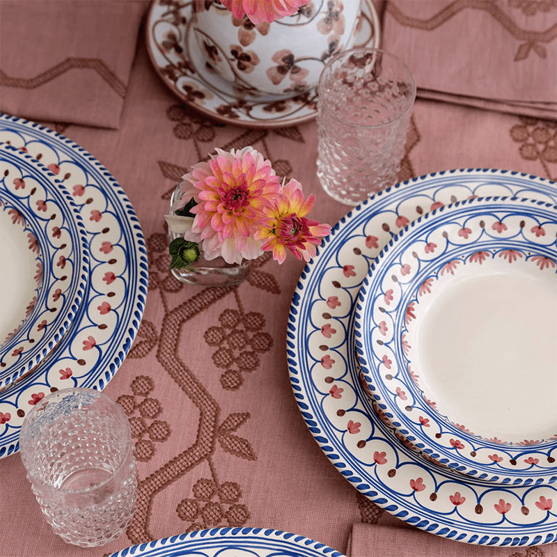 Honor Set of 4 Dinner Plates, White & Blue
