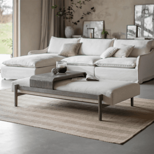 Image showing the Musgrave Ottoman with Sliding Tray, Oatmeal product.