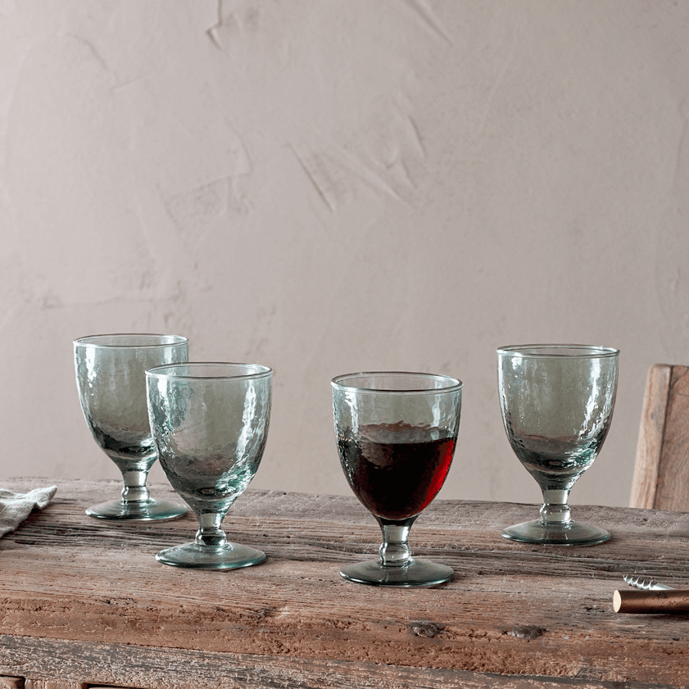 Yala Set of 4 Hammered Wine Glasses, Sage Green