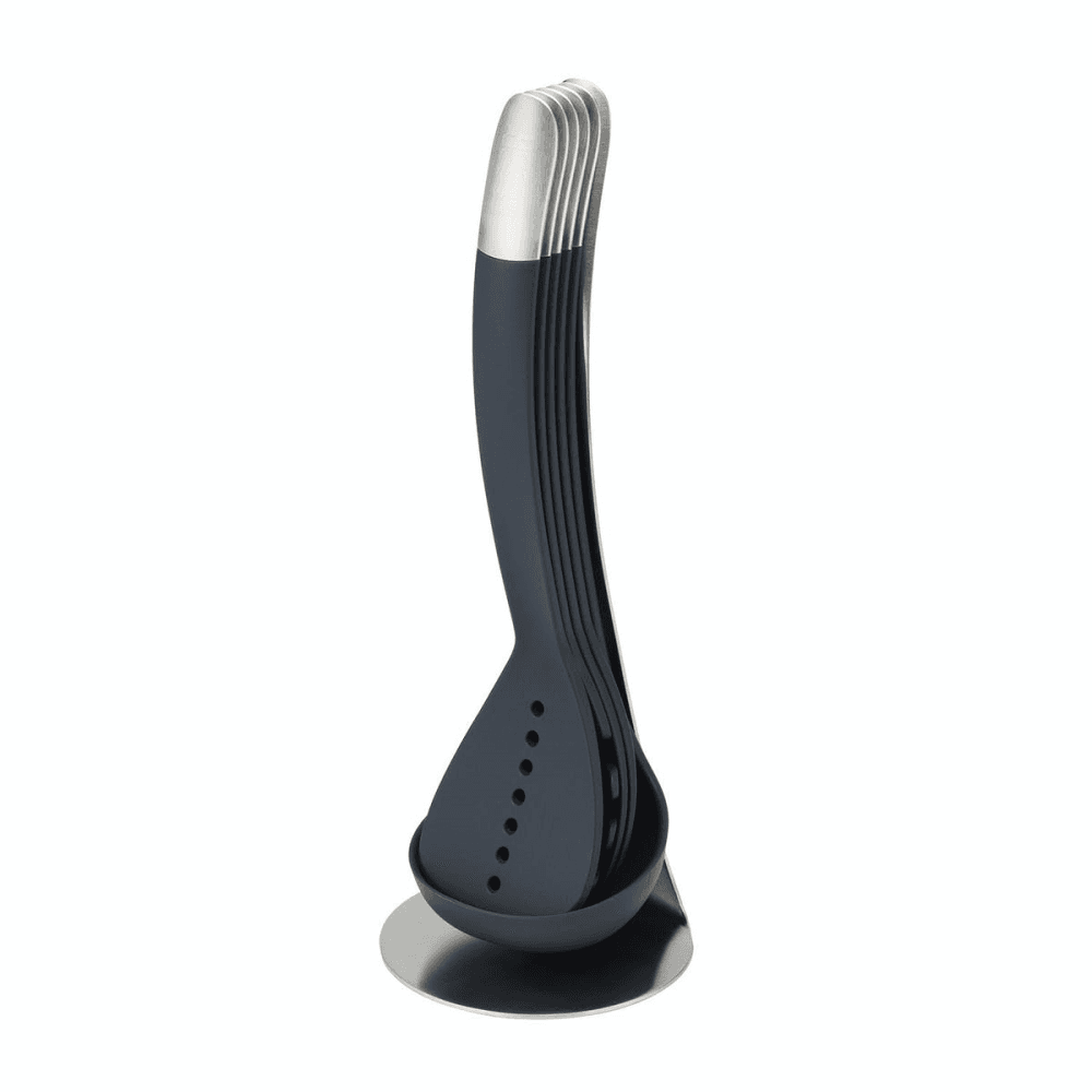 Nest 5 piece utensil set with holder, Black